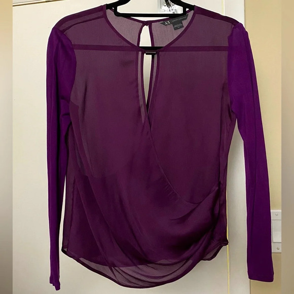 Armani Exchange Purple Crossover Blouse Long Sleeve Top Size SP - Picture 1 of 12